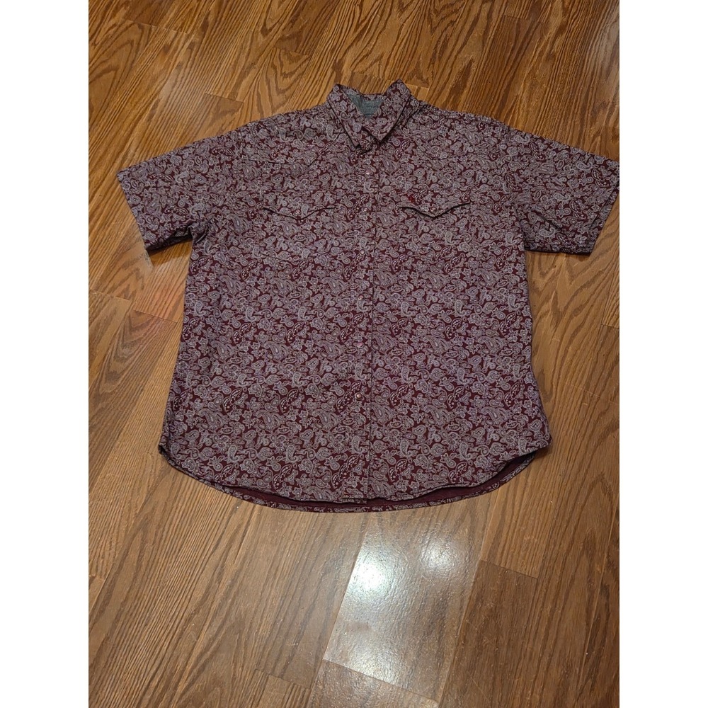 Rodeo Clothing Co Mens Maroon Paisley Western Snap Shirt Short Sleeve Cotton L